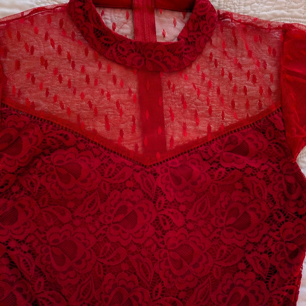 Francesca's Collections Red Lace Mini Dress - Size XS - Picture 5 of 6